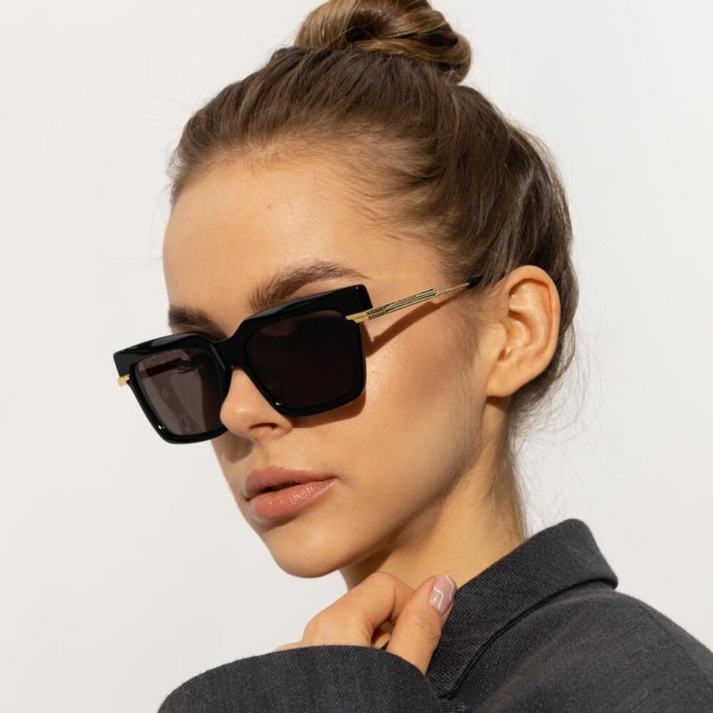 NEW BOTTEGA VENETA SUNGLASSES, BV1242S 001 WOMEN BLACK GOLD EYEWEAR - Picture 4 of 6